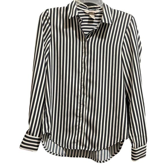 H&M Black & White Striped Long Sleeve Size 0 Oversized Blouse - Picture 1 of 6